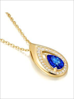 14K Gold Plated 925 Sterling Silver Teardrop Birthstone Pendant Necklace